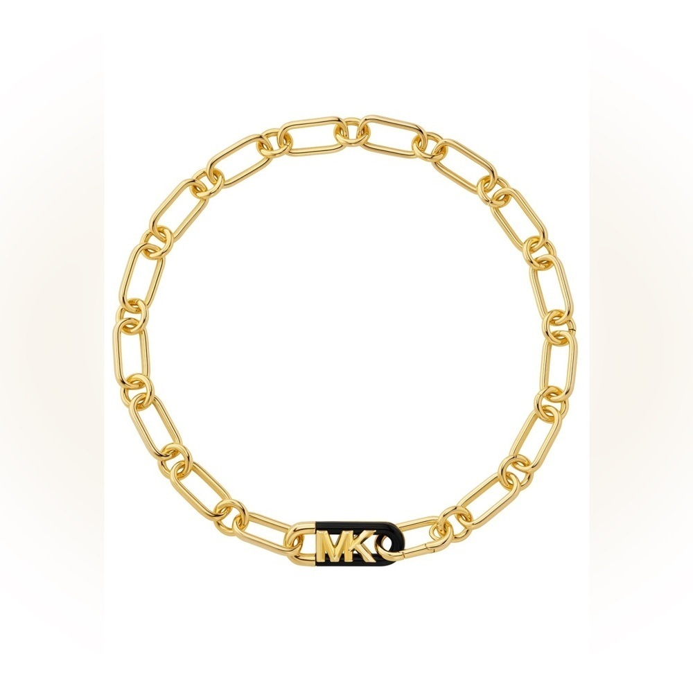 NWT Michael Kors 14K Gold-Plated Black Empire Link Chain Necklace